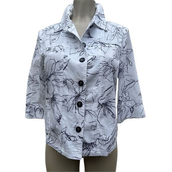 Allison Daley Button-Up Shirt Women's Sz SP Floral 3/4 Sleeve Floral Casual Wear - Picture 1 of 13